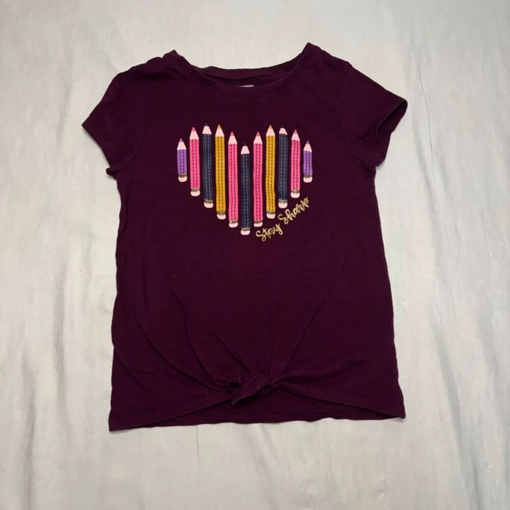 Garanimals Girls Purple “Stay Sharp” Pencil Heart Graphic Tee Size 5T